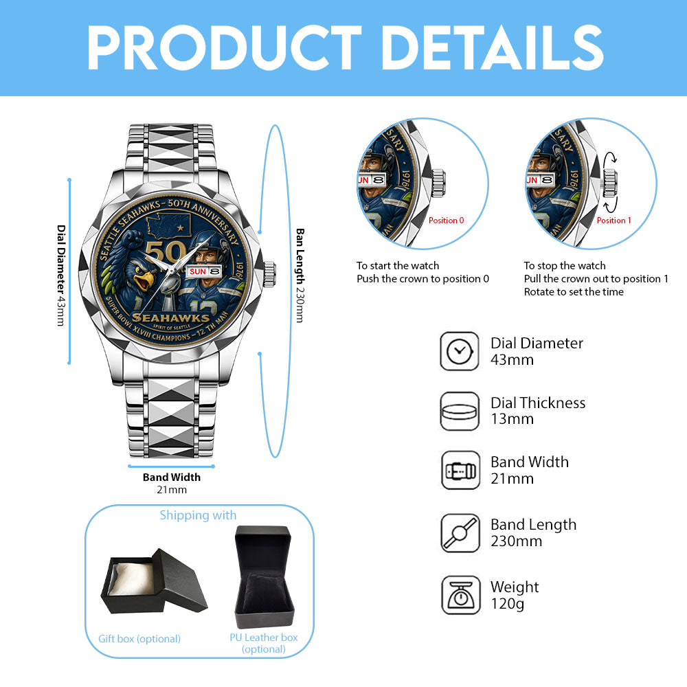 Seattle Seahawks 50th Anniversary Alloy Luxury Quartz Watch – MAITM14427