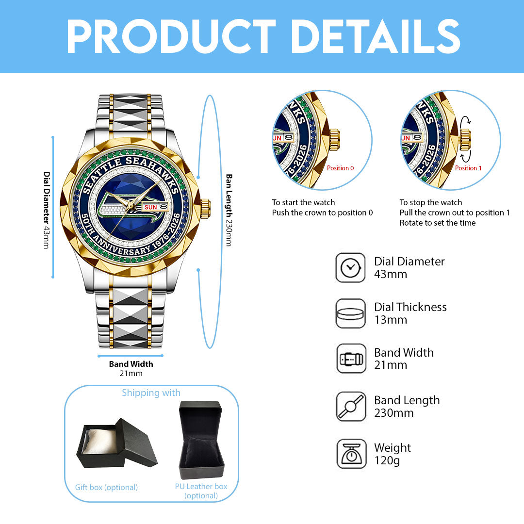 Seattle Seahawks 50th Anniversary Alloy Luxury Quartz Watch – HOATT15711