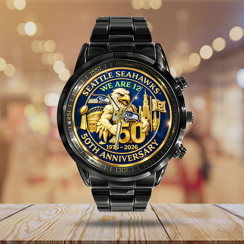 Seattle Seahawks 50th Anniversary Black Stainless Steel Watch – MAITM14412