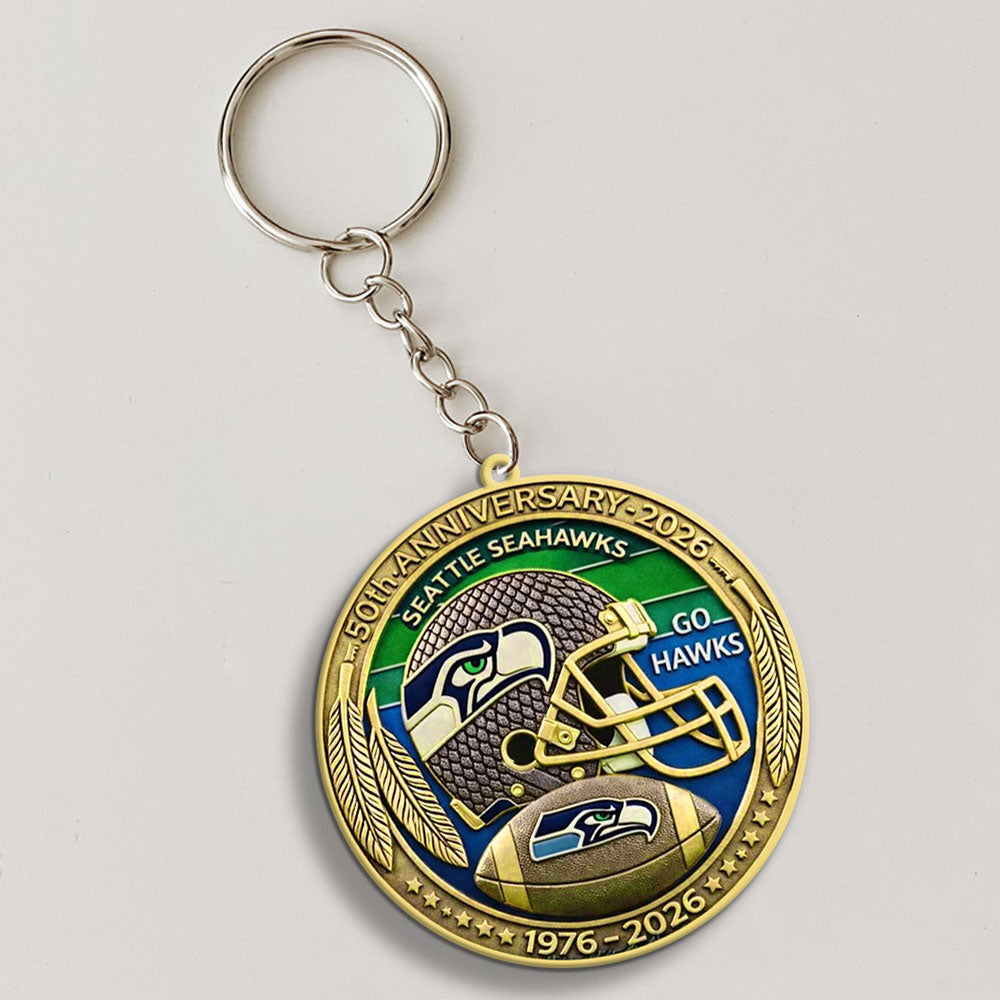 Seattle Seahawks 50th Anniversary Custom Shape 2-sided Keychain – MAITM14461