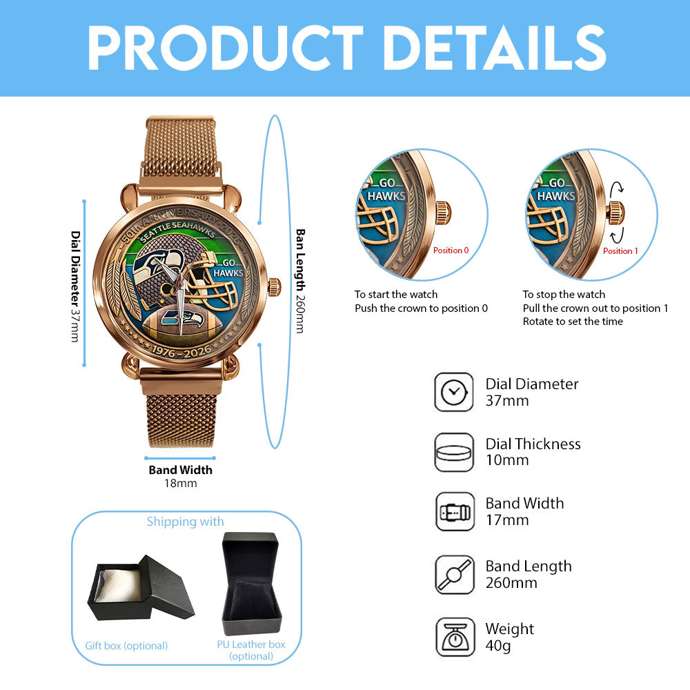 Seattle Seahawks 50th Anniversary Mesh Strap Quartz Watch – MAITM14749