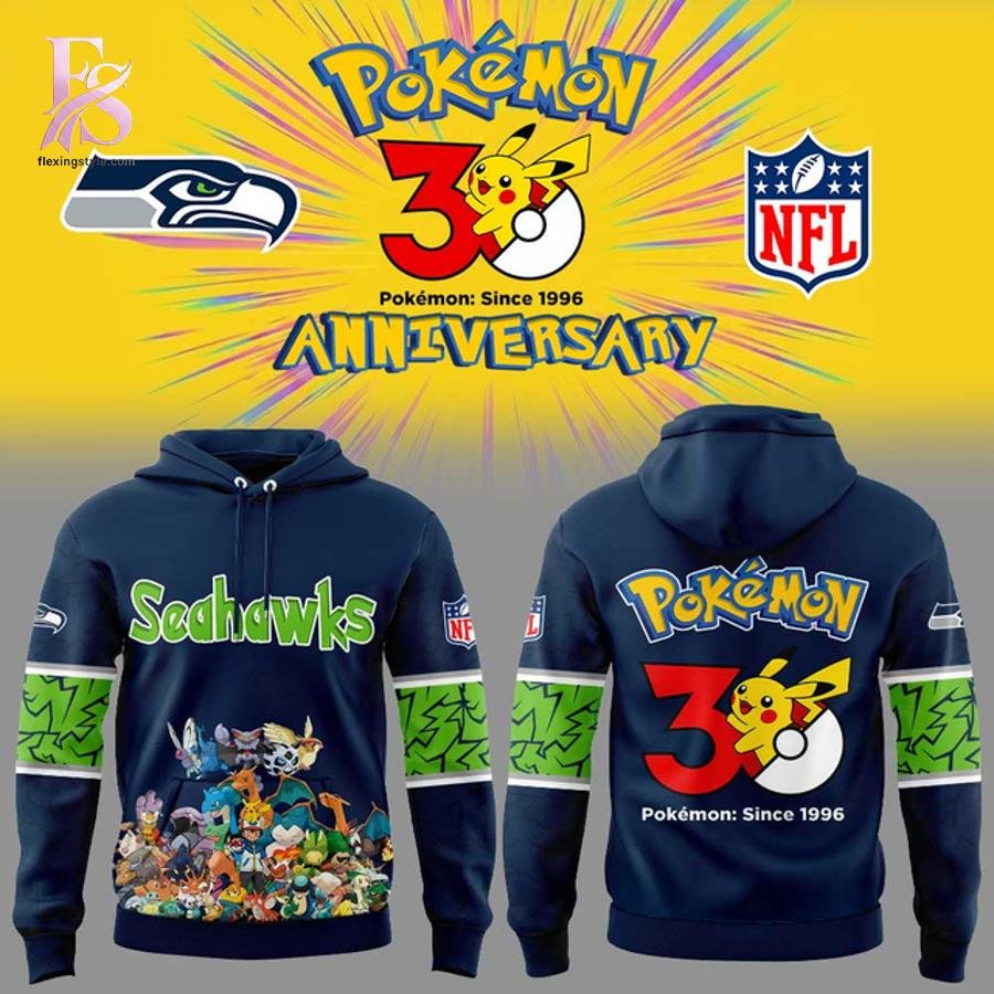 Seattle Seahawks Pokemon 30th Anniversary Hoodie