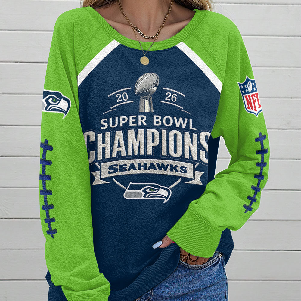 Seattle Seahawks Super Bowl LX Champions Round Neck Raglan Sleeve Sweatshirt – MAITM14807