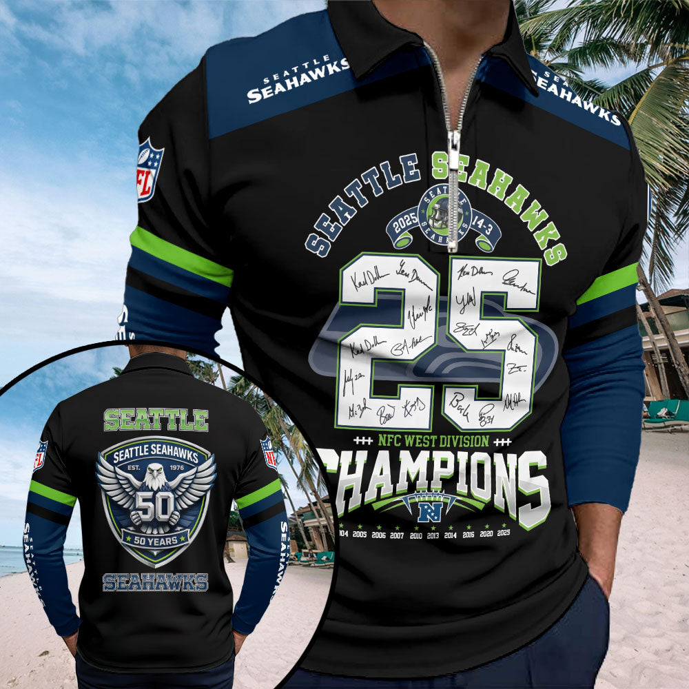 Seattle Seahawks Zip Polo Shirt – TMTHU3549