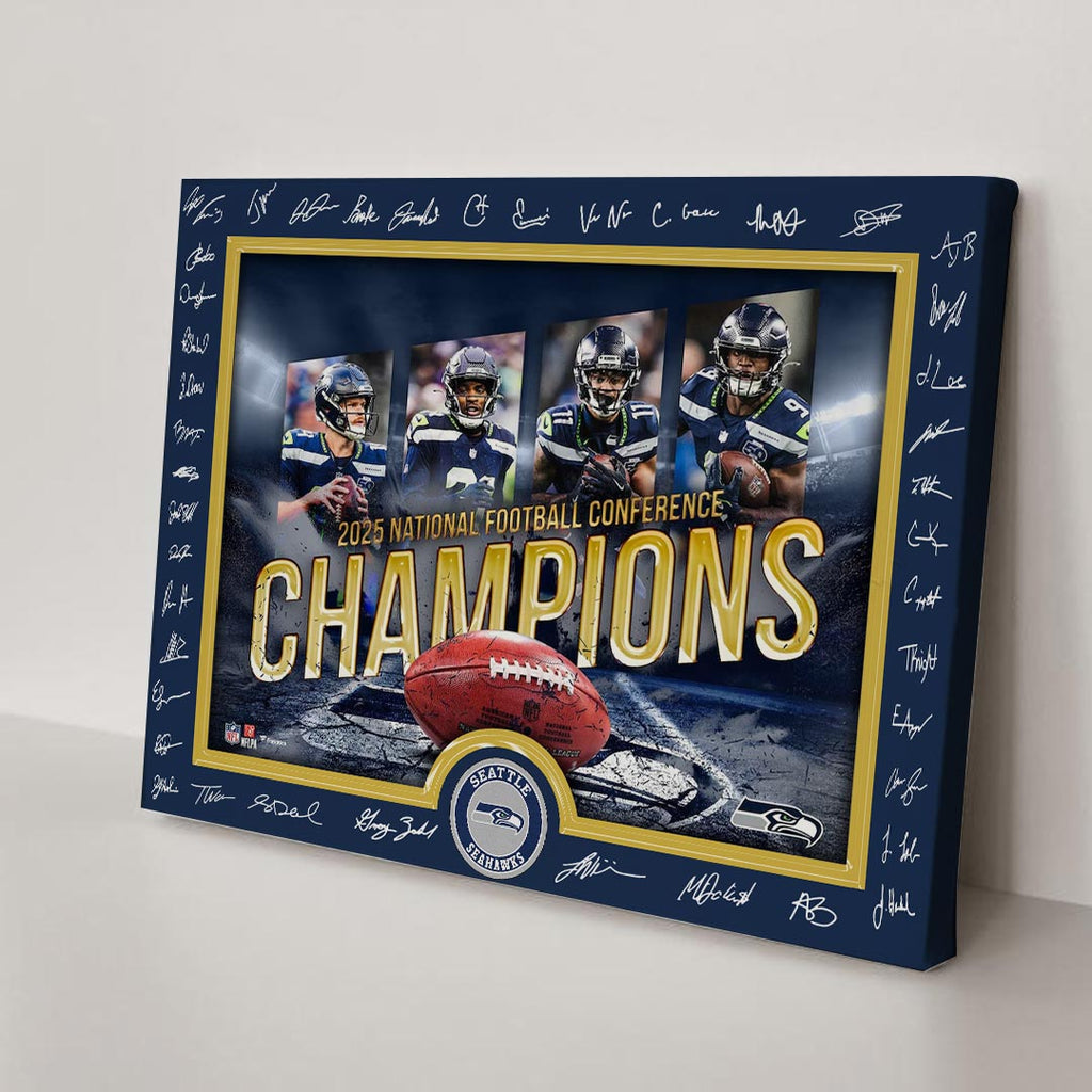 Seattle Seahawks 2025 NFC Champions Rectangle Canvas With Inner Frame – HOATT15904
