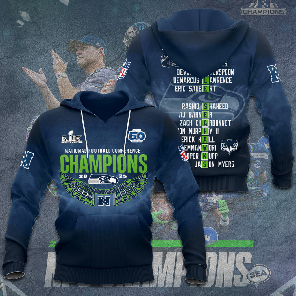 Seattle Seahawks 2025 NFC Champions 3D Apparel – GNE4936