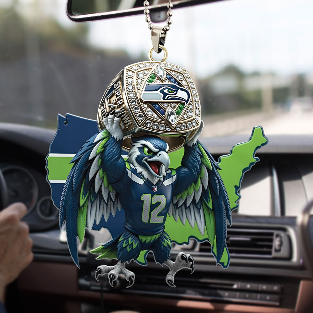 Seattle Seahawks 2025 Super Bowl LX Champions Custom shape 2-sided Acrylic Car Ornament – TMTHU3925