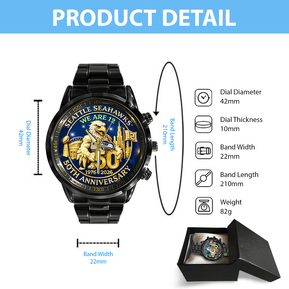 Seattle Seahawks 50th Anniversary Black Stainless Steel Watch – TANTN20190