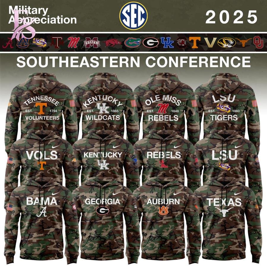Southeastern Conference Teams 2025 Military Hoodie