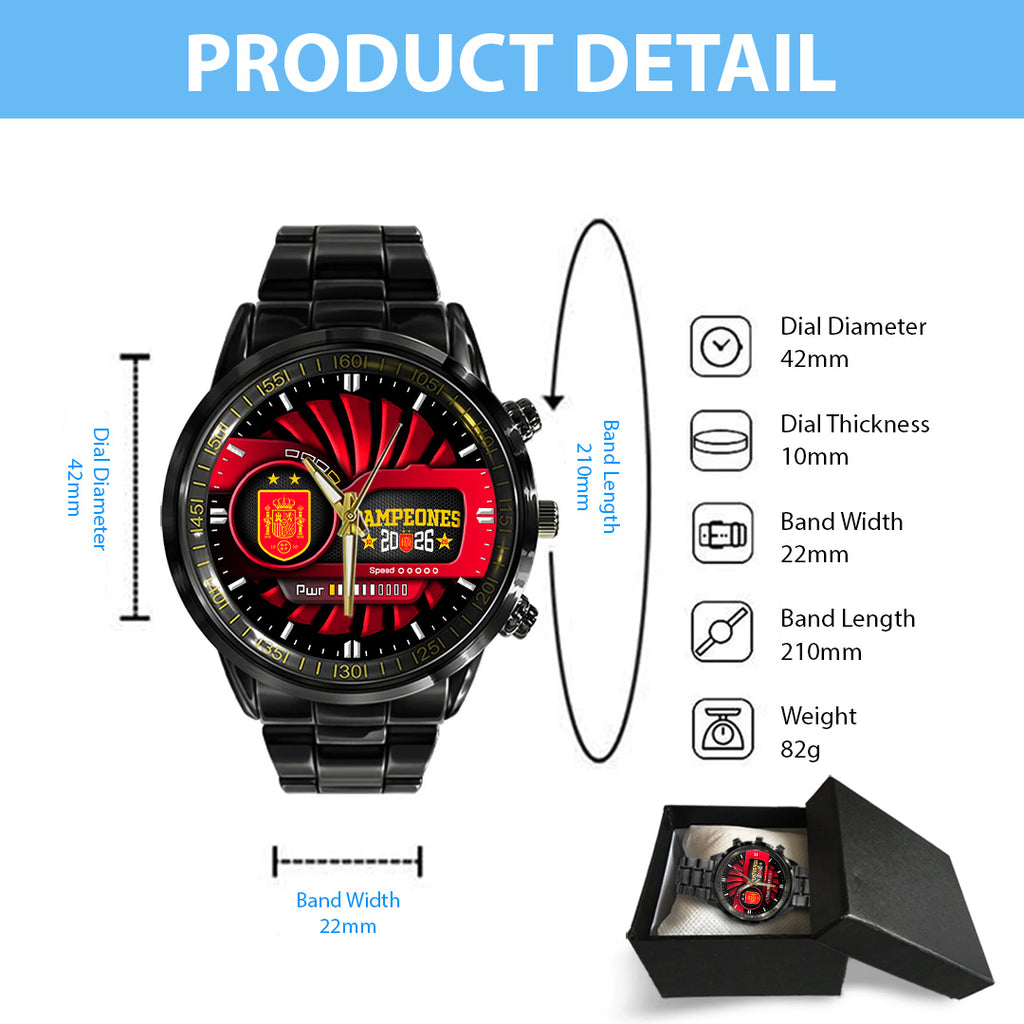 Spain National Team 2026 FIFA World Cup Champions Black Stainless Steel Watch – TANTN24477