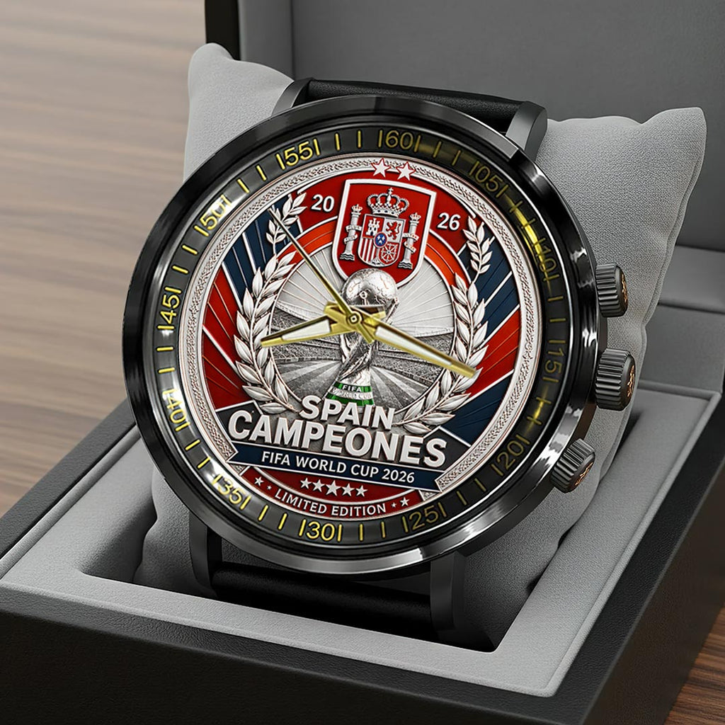 Spain National Team 2026 FIFA World Cup Champions Black Stainless Steel Watch – HOATT19798