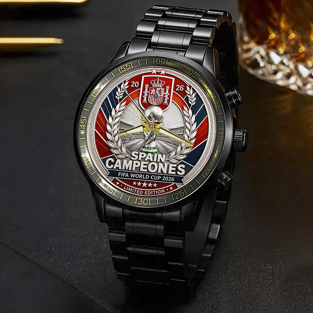 Spain National Team 2026 FIFA World Cup Champions Black Stainless Steel Watch – HOATT19798