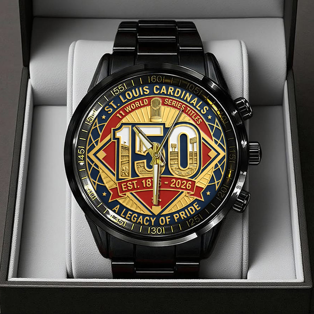 St. Louis Cardinals 150th Anniversary Black Stainless Steel Watch – TANTN21614