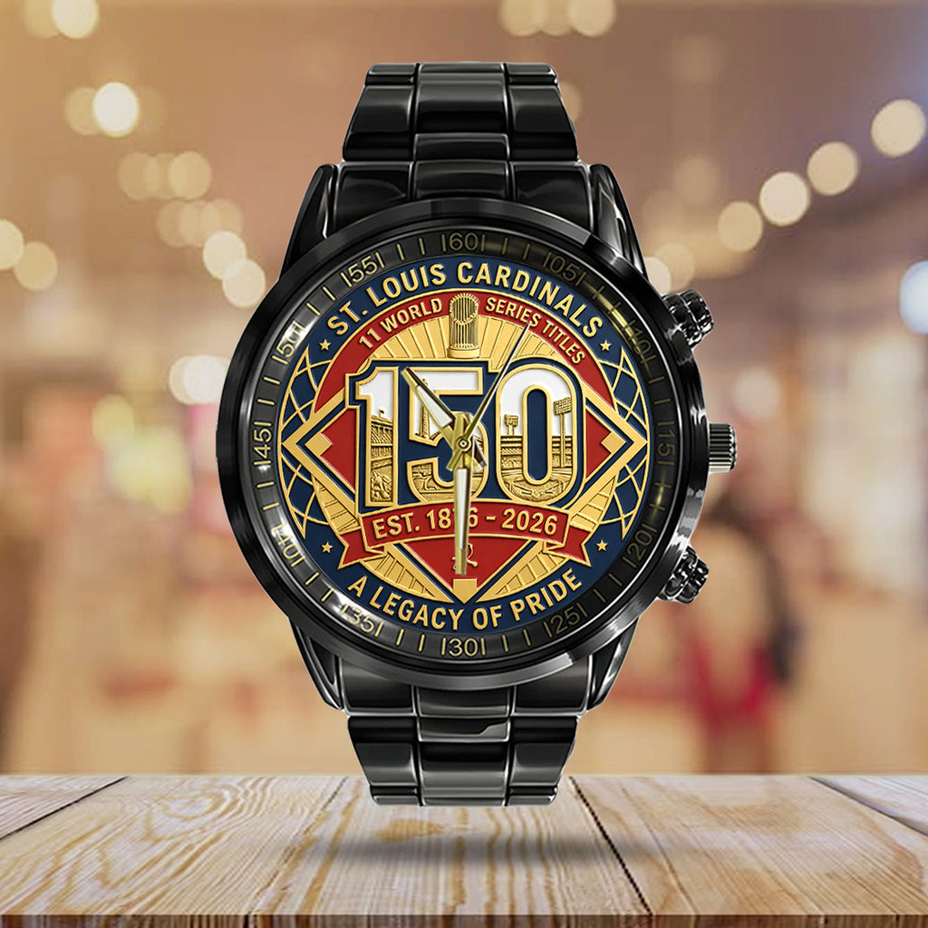 St. Louis Cardinals 150th Anniversary Black Stainless Steel Watch – TANTN21614