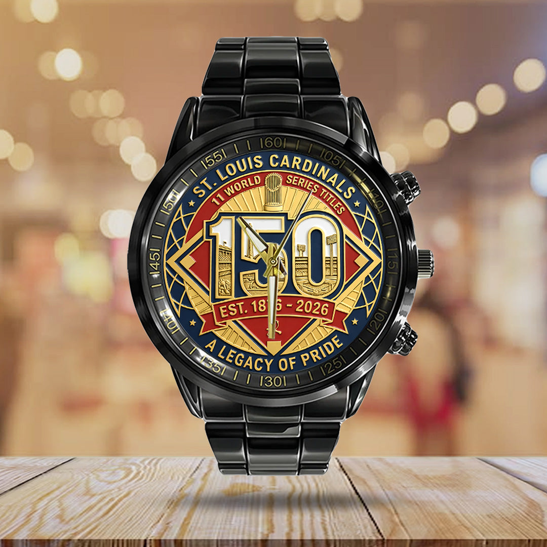 St. Louis Cardinals 150th Anniversary Black Stainless Steel Watch – TANTN21614