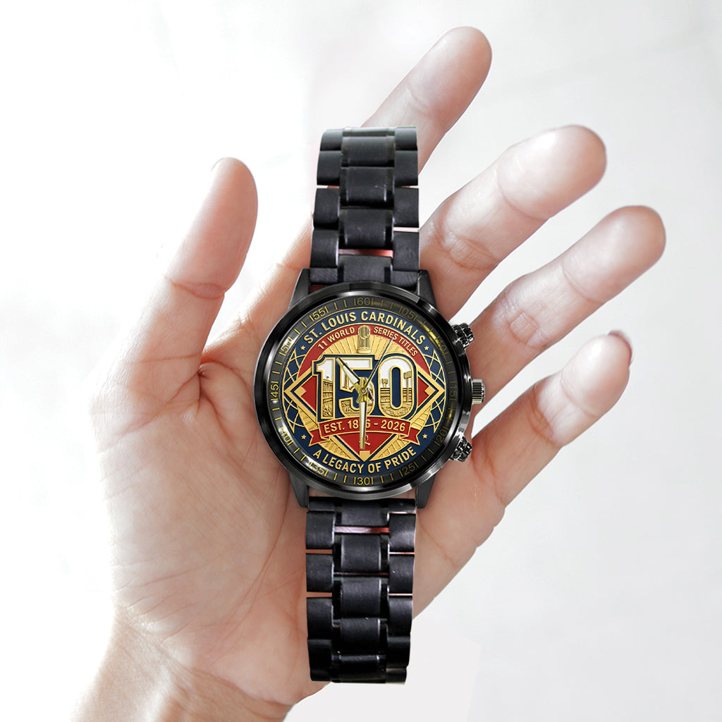St. Louis Cardinals 150th Anniversary Black Stainless Steel Watch – TANTN21614