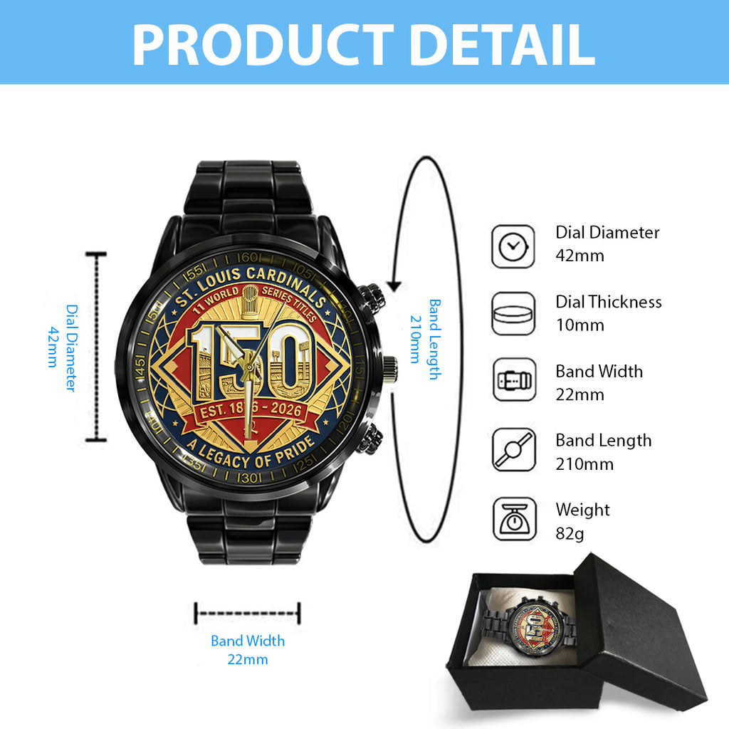 St. Louis Cardinals 150th Anniversary Black Stainless Steel Watch – TANTN21614