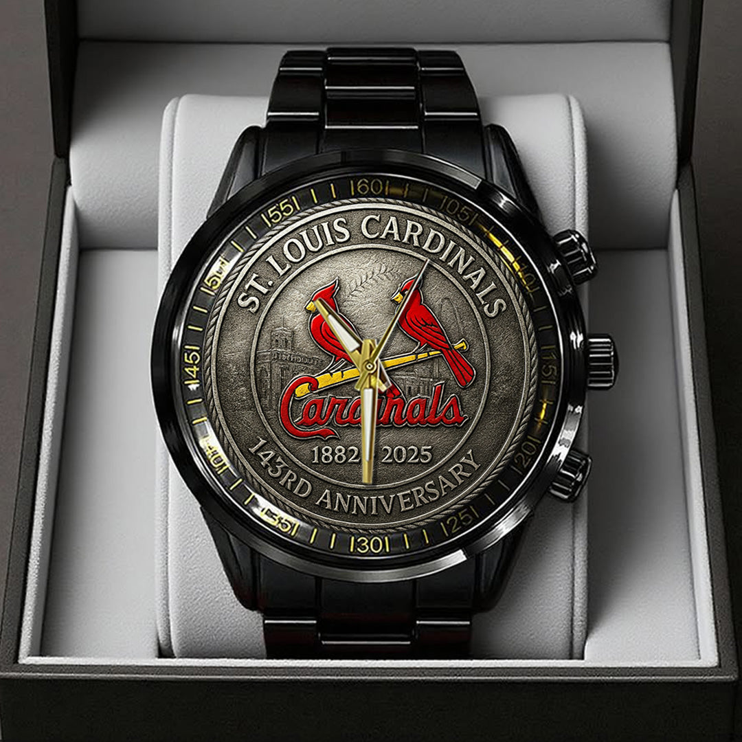 St. Louis Cardinals 143rd Anniversary 2025 Black Stainless Steel Watch – TANTN16201