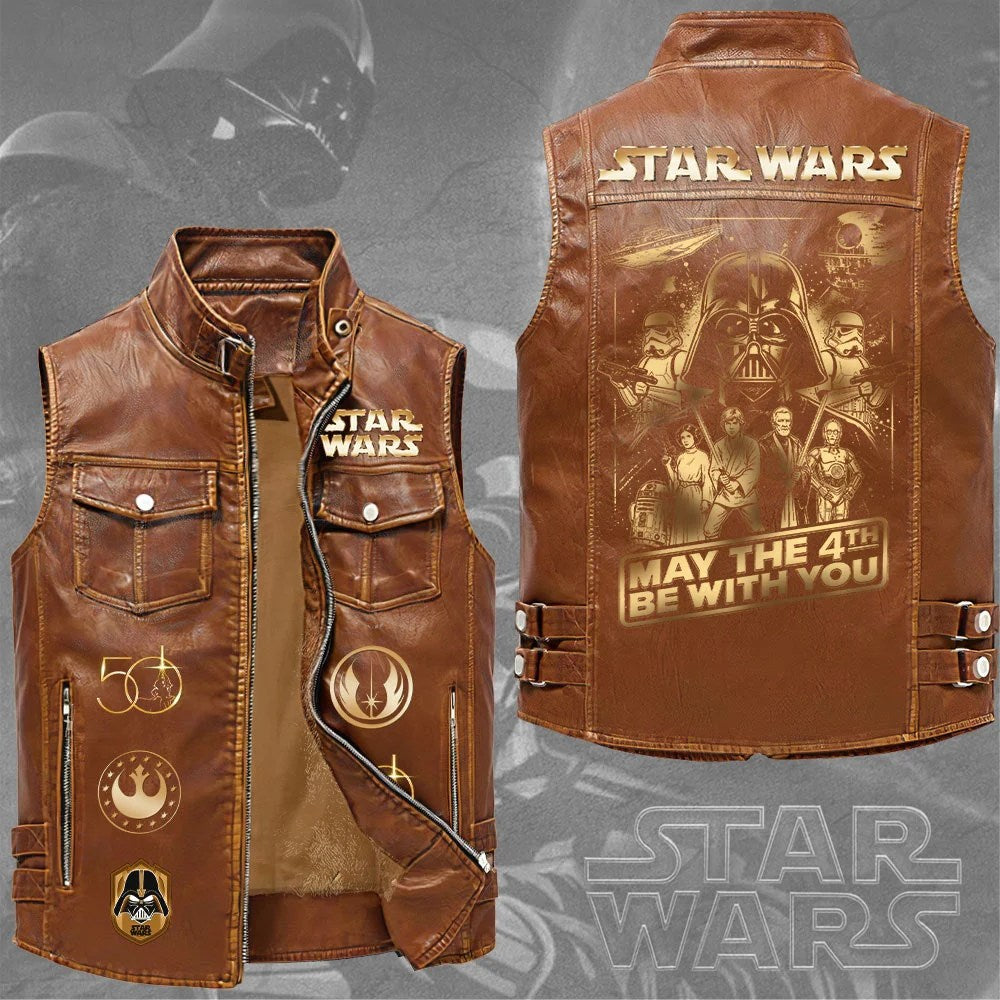 Star Wars 50th Anniversary 2027 Premium 2D Sleeveless Leather Vest – TMTHU9057