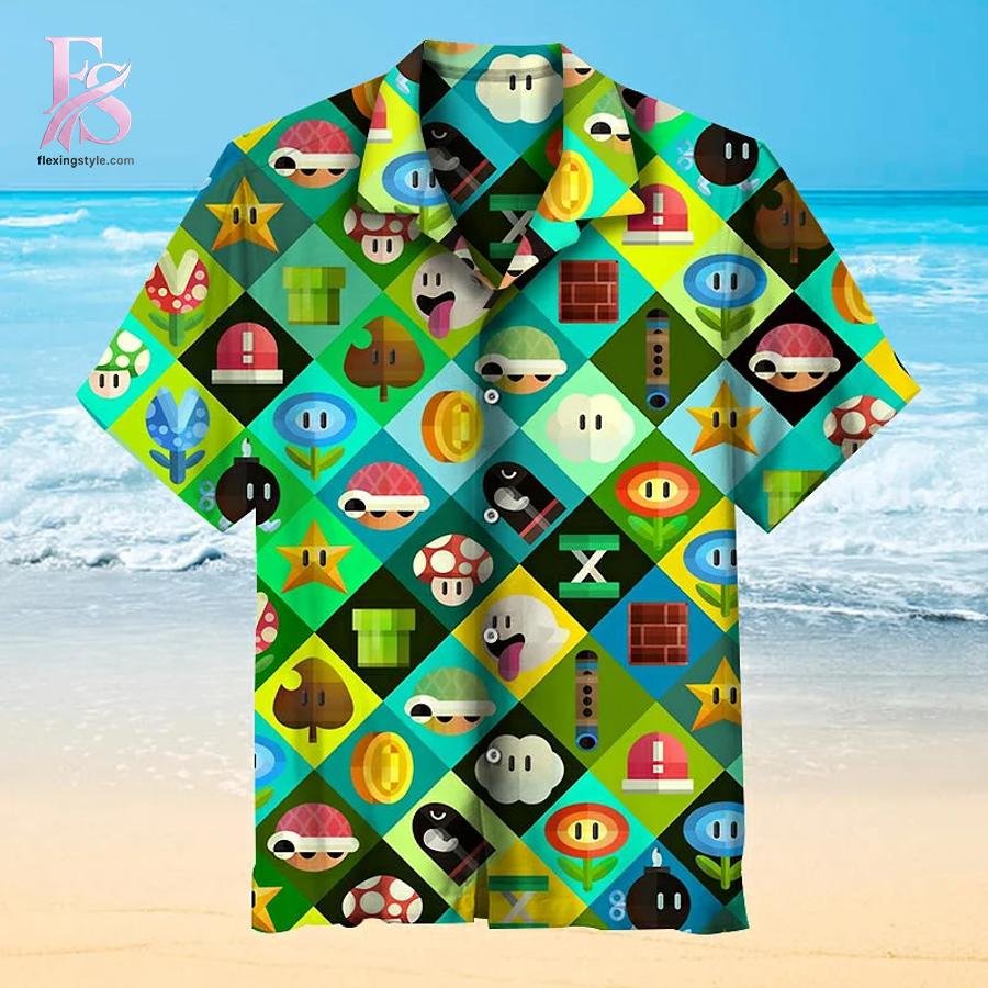 Super Mario Pattern Game Pixel Hawaiian Shirt