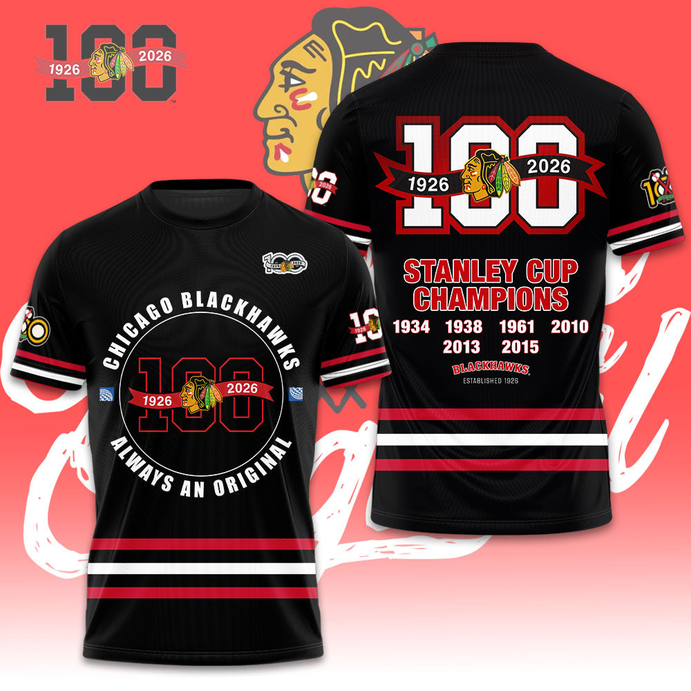 Chicago Blackhawks 100th Anniversary 2026 3D Apparel – GNE4343