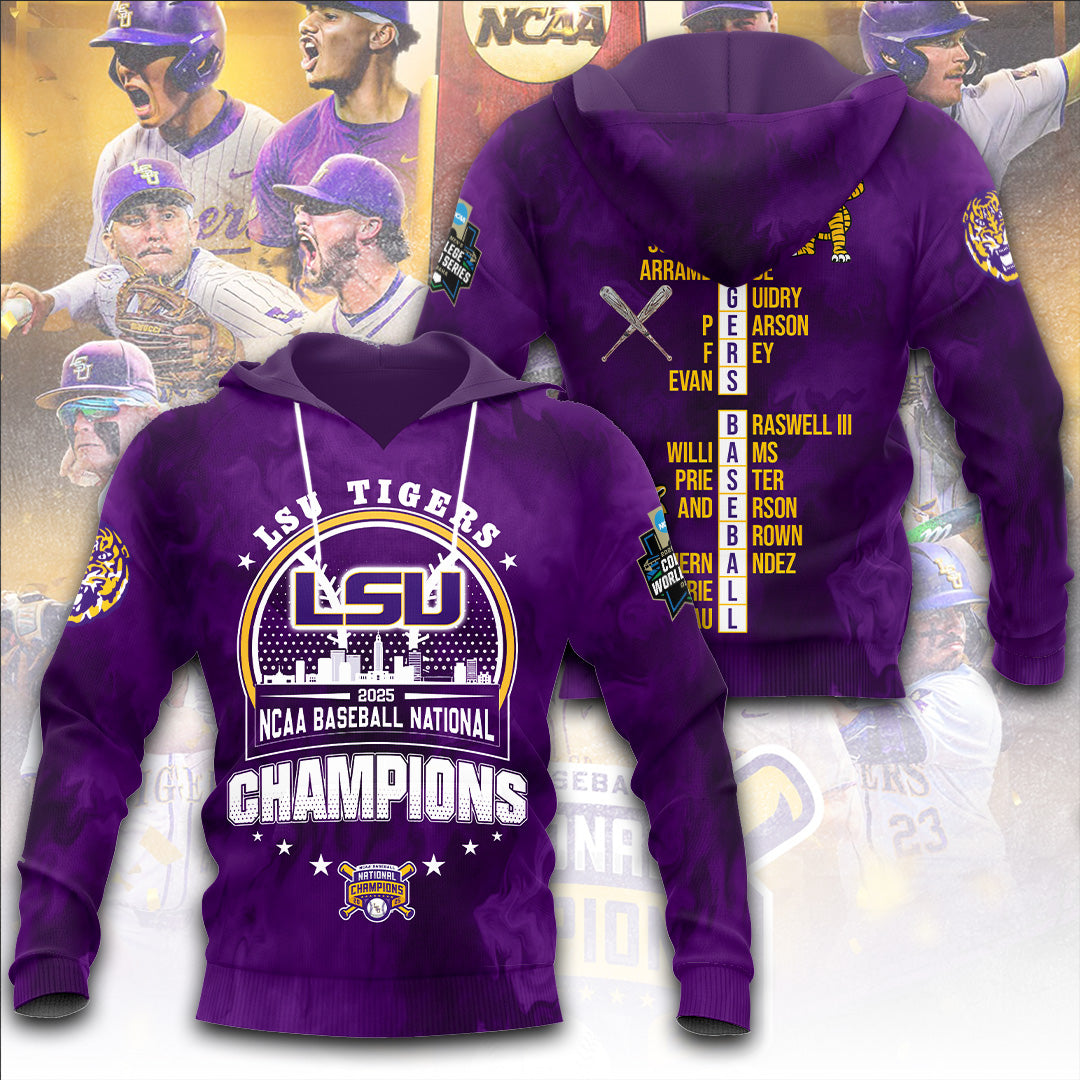 LSU Tigers Baseball 2025 National Champions 3D Apparel – TANTN 13928