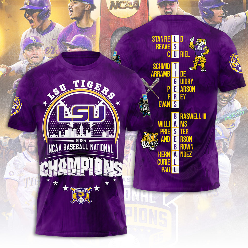 LSU Tigers Baseball 2025 National Champions 3D Apparel – TANTN 13928