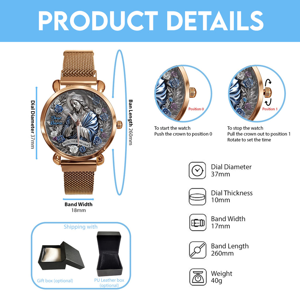 Personalized Protected By His Grace Mesh Strap Quartz Watch – TANTN15417