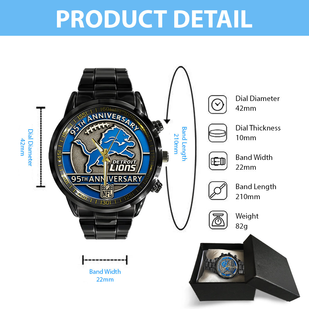 Detroit Lions 95th Anniversary 2025 Black Stainless Steel Watch – TANTN15890