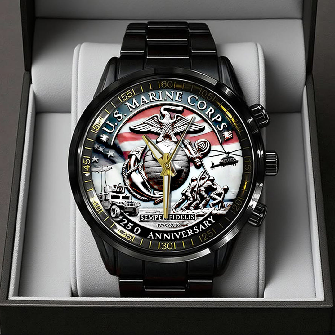 US Marine Corps Black Stainless Steel Watch – TANTN15908