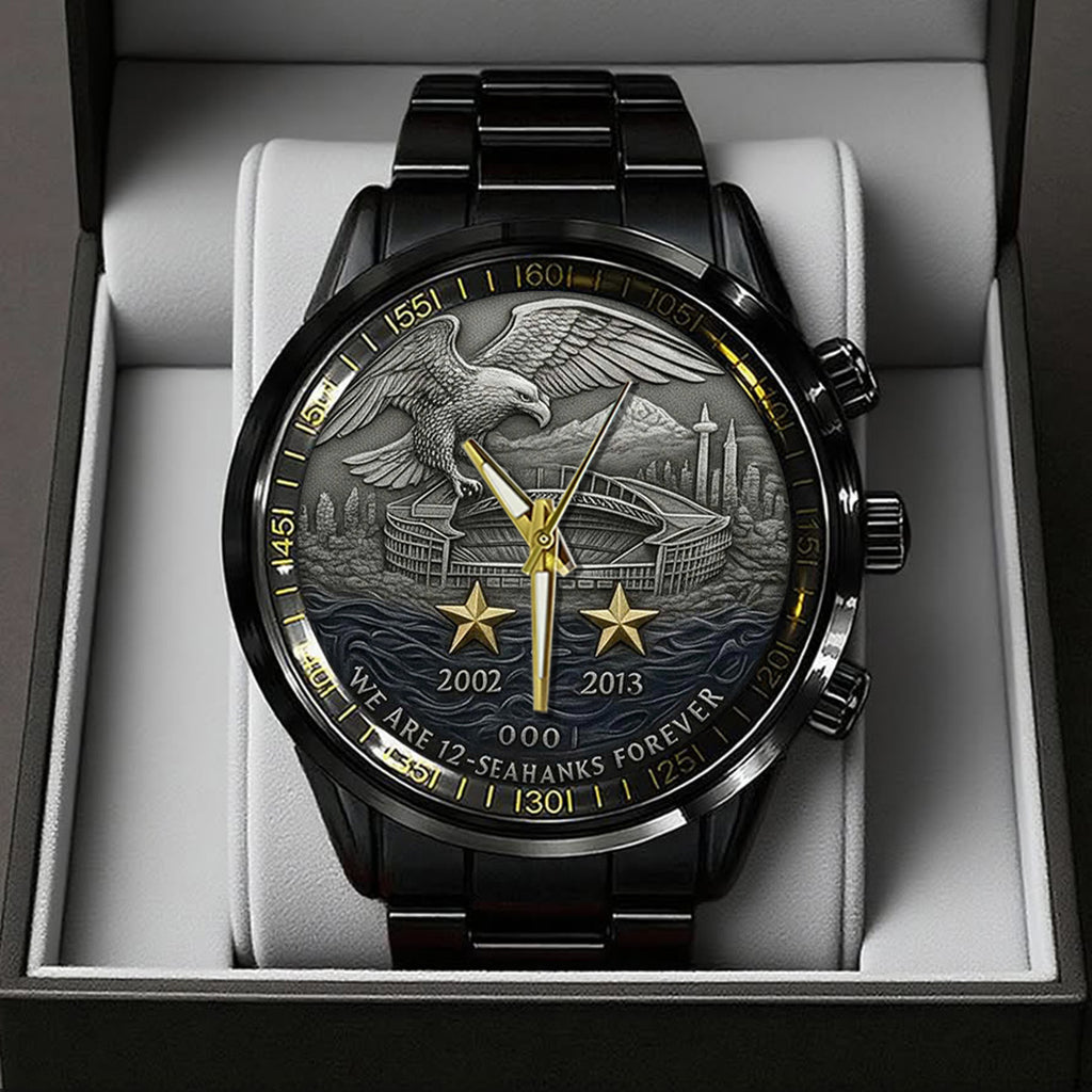 Seattle Seahawks 50th Anniversary 2026 Black Stainless Steel Watch – TANTN16083