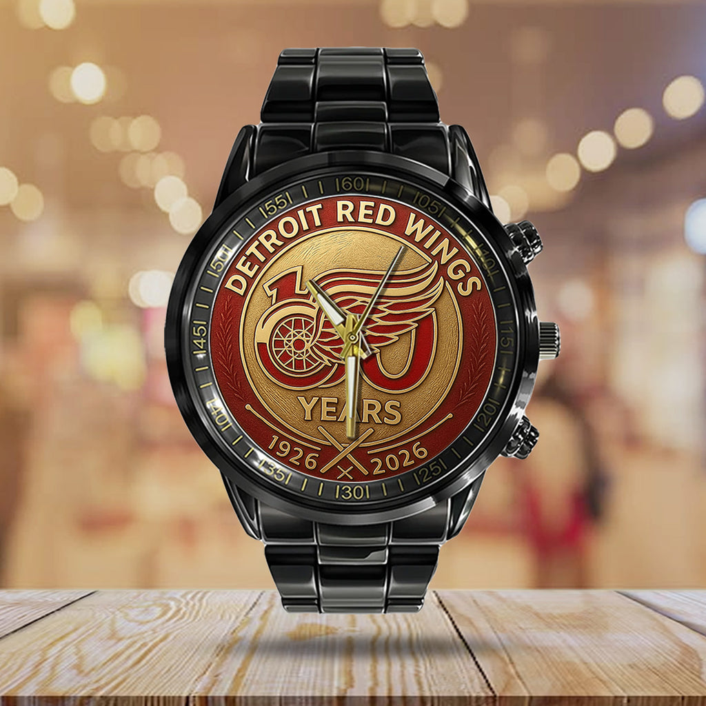 Detroit Red Wings 100th Anniversary 2026 Black Stainless Steel Watch – TANTN16093