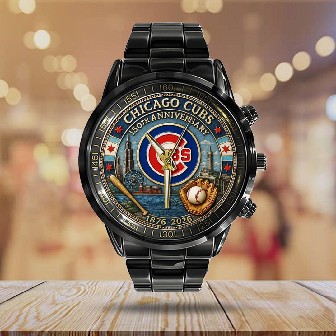 Chicago Cubs 150th Anniversary 2025 Black Stainless Steel Watch – TANTN17070