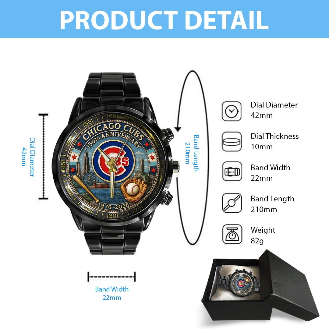 Chicago Cubs 150th Anniversary 2025 Black Stainless Steel Watch – TANTN17070