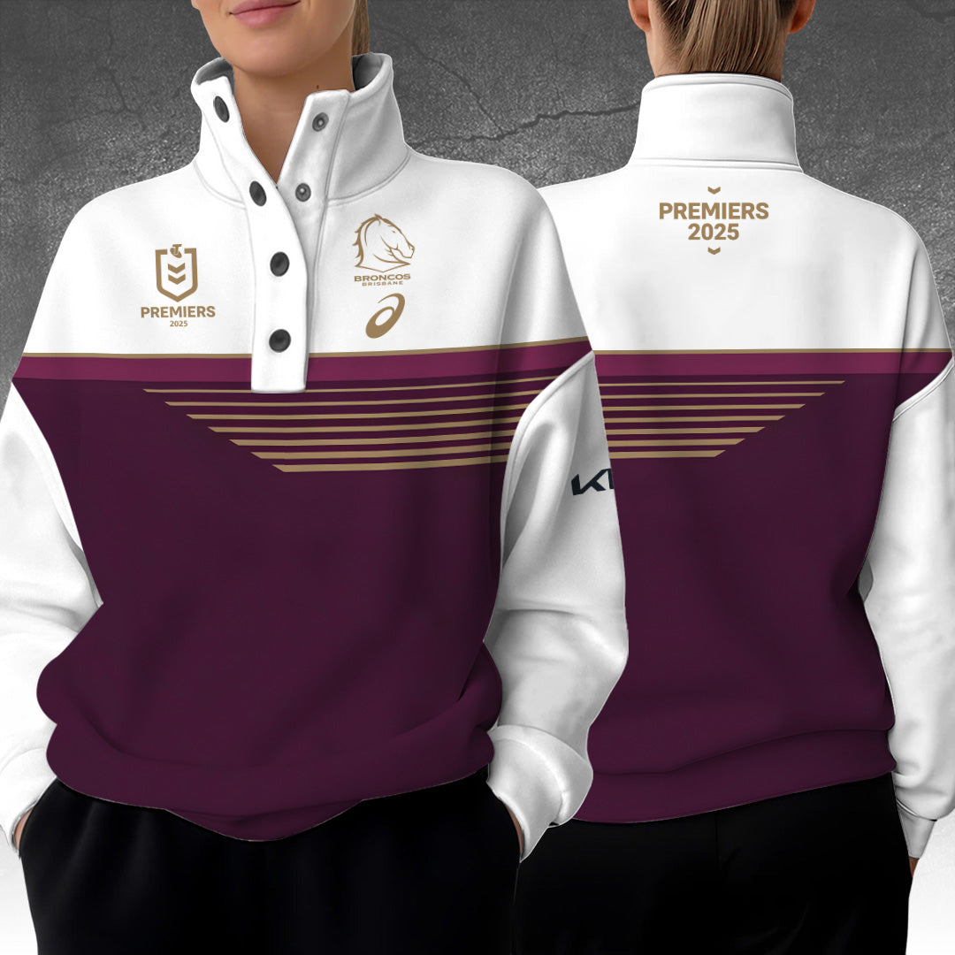 Brisbane Broncos 2025 Premiership 3D Snap Button Collar Sweatshirt – TANTN17489