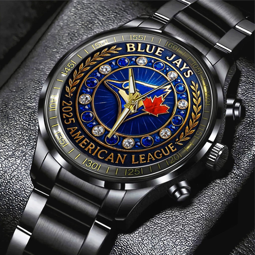 Toronto Blue Jays 2025 American League Champions Black Stainless Steel Watch – TANTN17723
