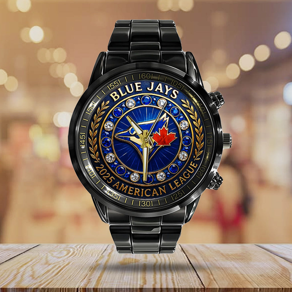 Toronto Blue Jays 2025 American League Champions Black Stainless Steel Watch – TANTN17723