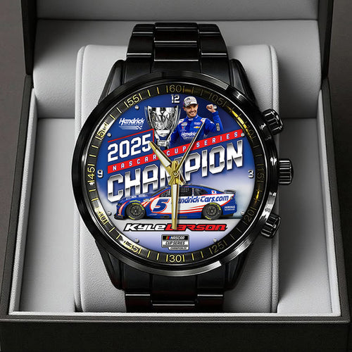 Kyle Larson 2025 NASCAR Cup Series Champion Black Stainless Steel Watch – TANTN18545