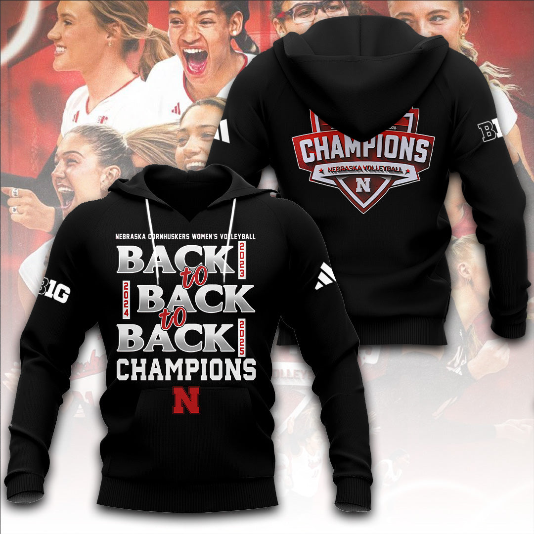 Nebraska Cornhuskers Women's Volleyball 2025 Big Ten Champions 3D Apparel – TANTN18946