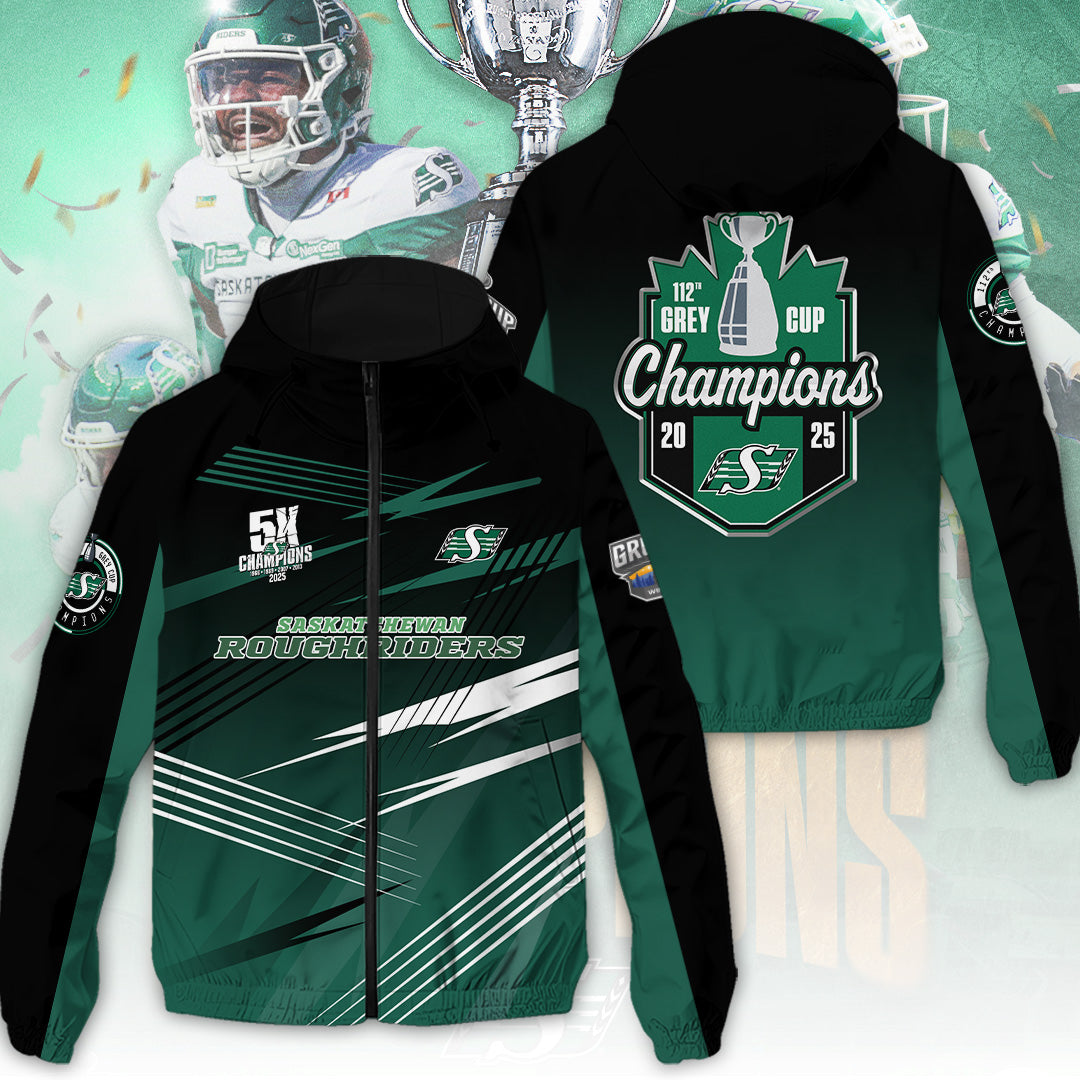 Saskatchewan Roughriders 2025 Grey Cup Champions 3D Windbreaker Jacket – TANTN18979
