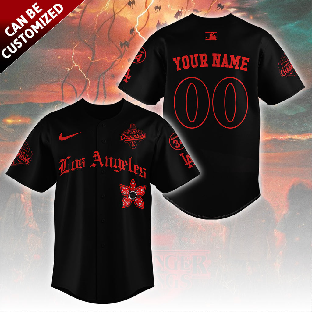 Personalized Los Angeles Dodgers 2025 Champions x Stranger Things Baseball Jersey – TANTN19121
