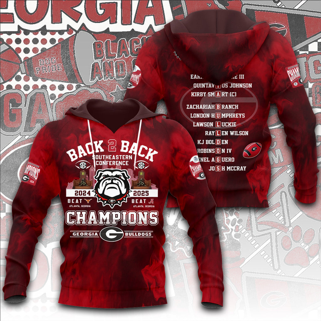 Georgia Bulldogs Football 2025 SEC Football Champions 3D Apparel – TANTN19243