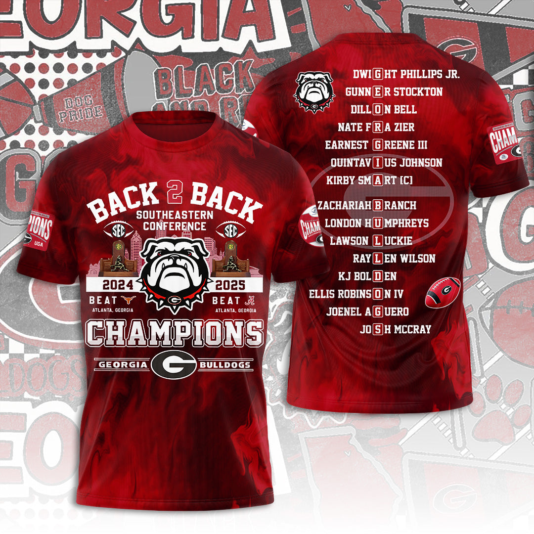 Georgia Bulldogs Football 2025 SEC Football Champions 3D Apparel – TANTN19243