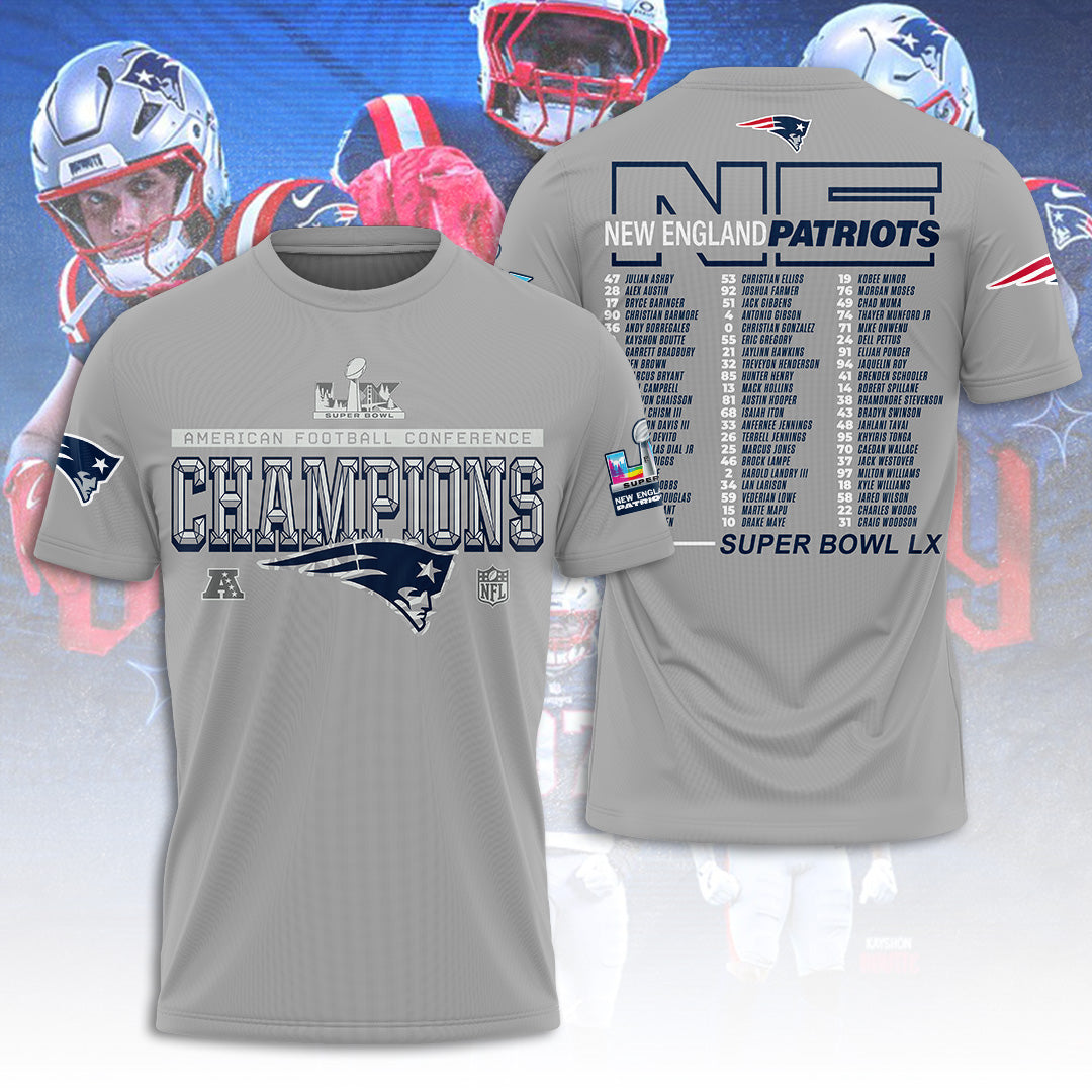 New England Patriots 2025 AFC Champions 3D Apparel – TANTN20616
