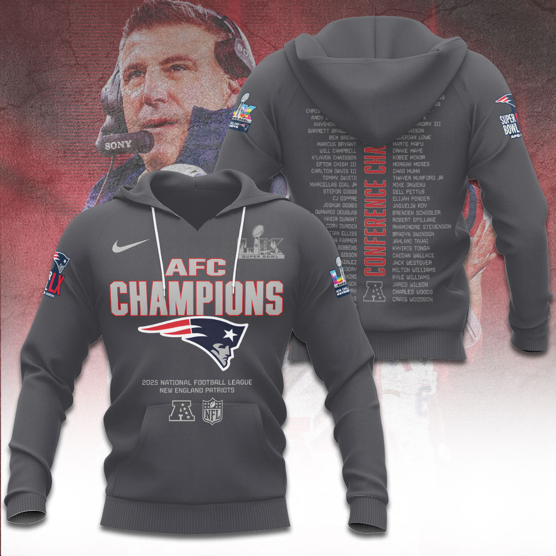 New England Patriots 2025 AFC Champions 3D Apparel – TANTN20617