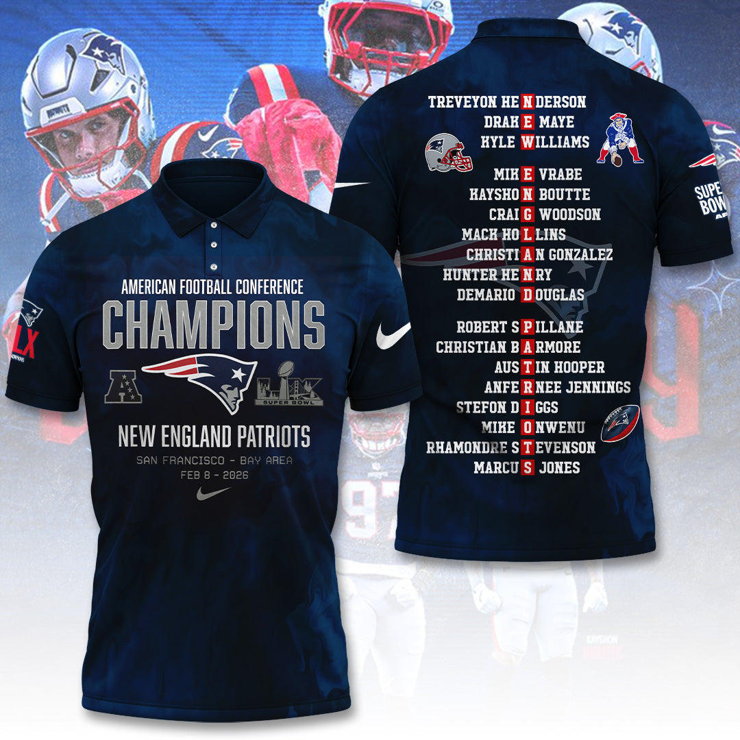 New England Patriots 2025 AFC Champions 3D Apparel – TANTN20626