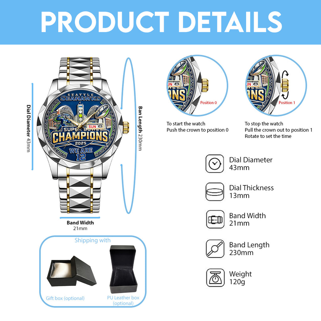 Seattle Seahawks 2025 Super Bowl LX Champions Alloy Luxury Quartz Watch – TANTN21016