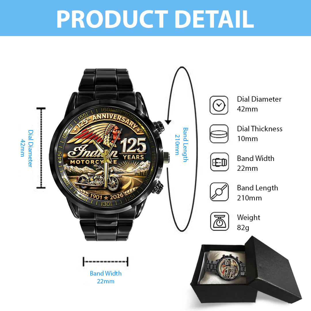 Indian Motorcycle 125th Anniversary Black Stainless Steel Watch – TANTN21654