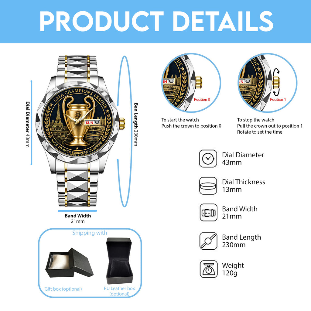 Paris Saint-Germain Champions of Europe 25/26 Alloy Luxury Quartz Watch – TANTN23299
