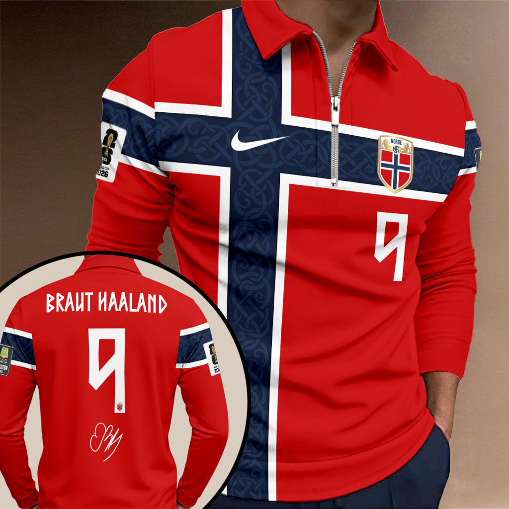 Norway National Football x Erling Haaland Zip Polo Shirt – TANTN24133
